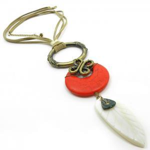 Long Red Shell Stone Necklace