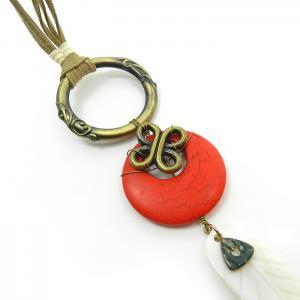 Long Red Shell Stone Necklace