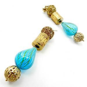 Blue And Gold Hand Blown Glass Earrings - Fashion..