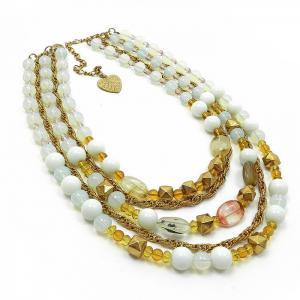 Multi Strand Necklace In White And Gold Beads