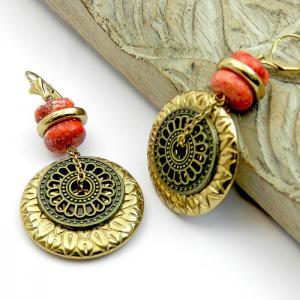 Red And Gold Tribal Chunky Earrings