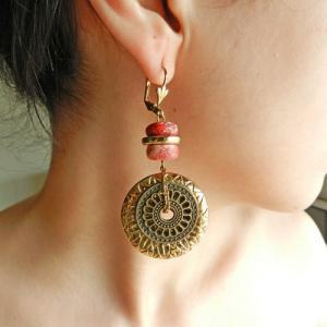 Red And Gold Tribal Chunky Earrings