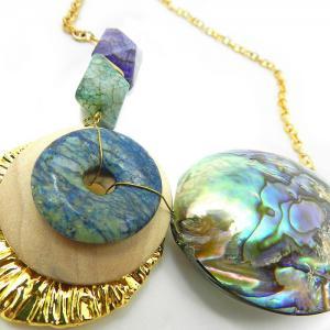 Unusual Handmade Bib Necklace - Agate And Abalone..