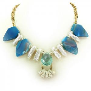 Gemstone Necklace With Pearls And Aqua Blue Agate
