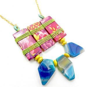Bright Colorful Funky Statement Necklace - Tribal..