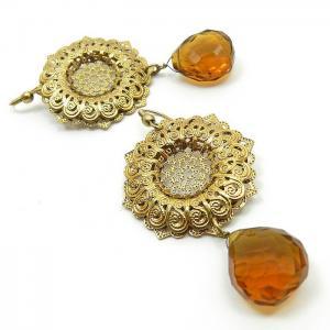 Gold Filigree And Amber Disc Earrings - Party..
