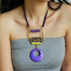 Unusual Geometric Bib Necklace In Purple