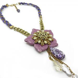 Big Purple Flower Statement Necklace - Designer..