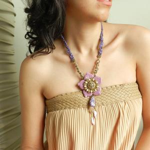 Big Purple Flower Statement Necklace - Designer..
