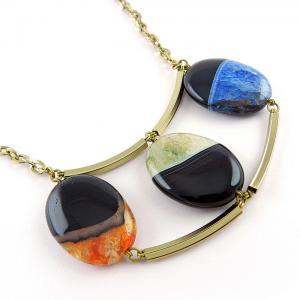 Geometric Stone Necklace - Colorful Agate Necklace..
