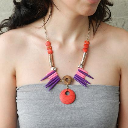 Stone Spike Necklace, Statement Necklace, Tribal..
