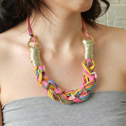 Plaited Braided Necklace, Rope Necklace Statement..