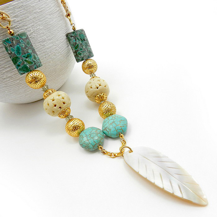 Turquoise And Bone Beaded Necklace