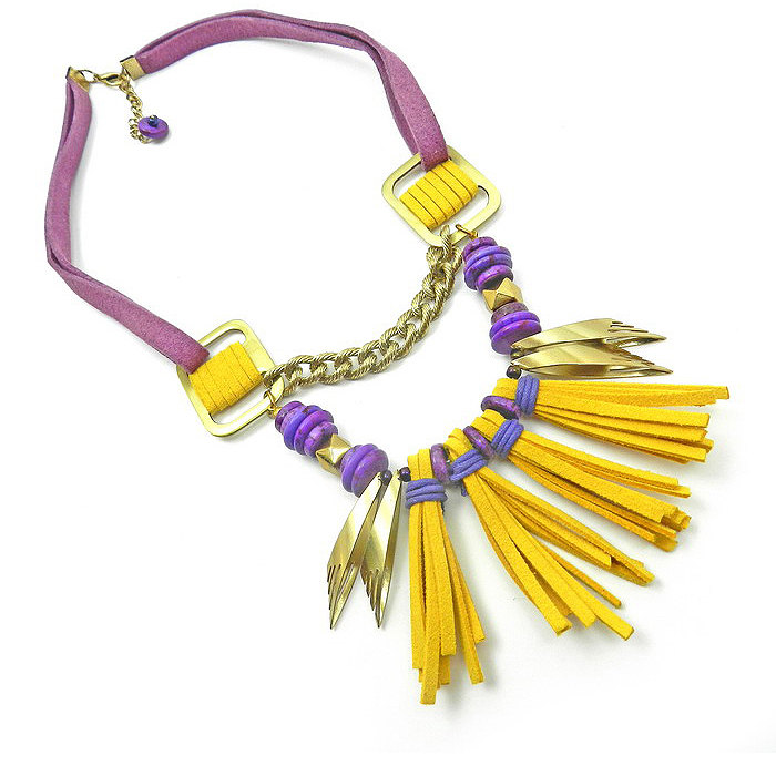 Edgy Bold Bright Yellow Statement Necklace With Tassels