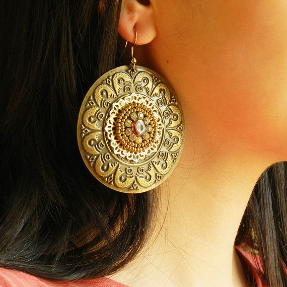 Oversized Ethnic Disc Earrings Tribal Jewelry on Luulla