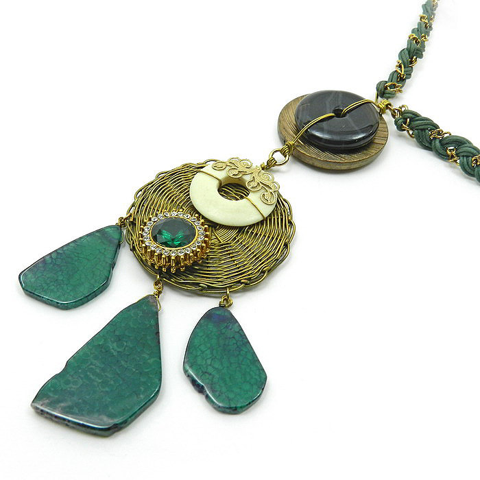 Ornate Statement Necklace In Emerald Green And Gold