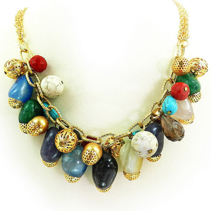 Colorful Gemstone Cluster Necklace Statement Jewelry on Luulla