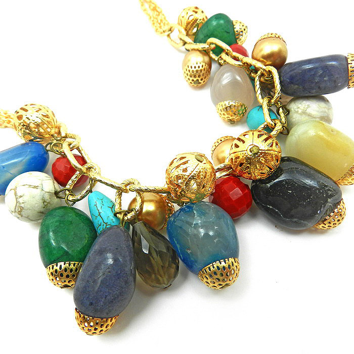 Colorful Gemstone Cluster Necklace Statement Jewelry on Luulla