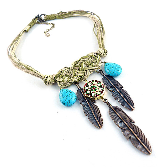 Tribal Feather Necklace - Chunky Tribal Necklace - Tribal Statement Necklace - Feather Bib Necklace - Bohemian Bib Necklace, Native Jewelry
