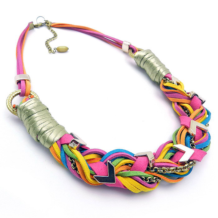 Plaited Braided Necklace, Rope Necklace Statement Necklace Colorful Braid Necklace Boho Tribal Necklace Bright Neon Necklacetrendy Fashion